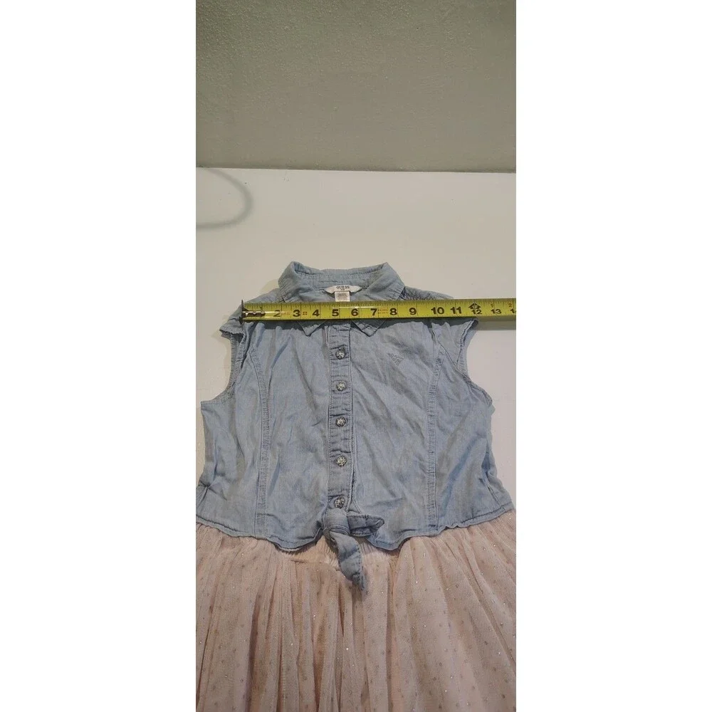 Guess Girl dress denim top tulle skirt size L(14) sparkles button front